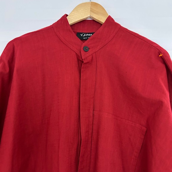 Dilemma New York Organic Cotton Mandarin Collar Oversized Tunic Shirt Red - Picture 3 of 8